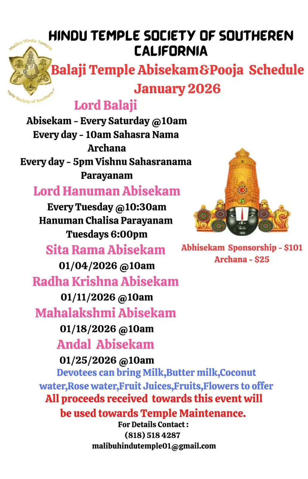 Balaji Temple Abhishekam & Pooja